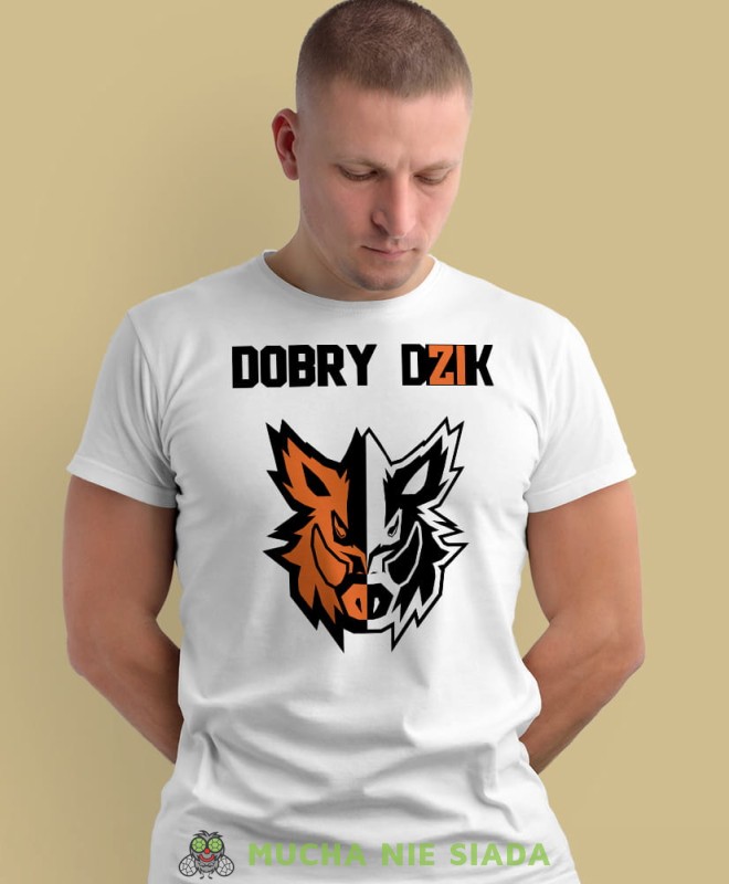dobry dik głowa dzika, biała koszulka na siłownię, męska koszulka, koszulka sportowa, na sport, gym, na siłownię.jpg