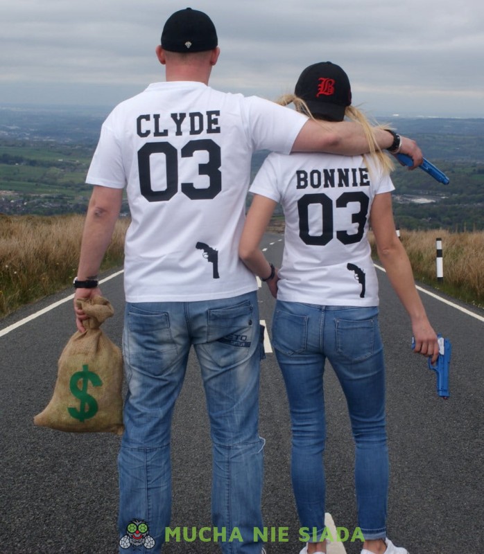 białe koszulki dla par bonnie i clyde