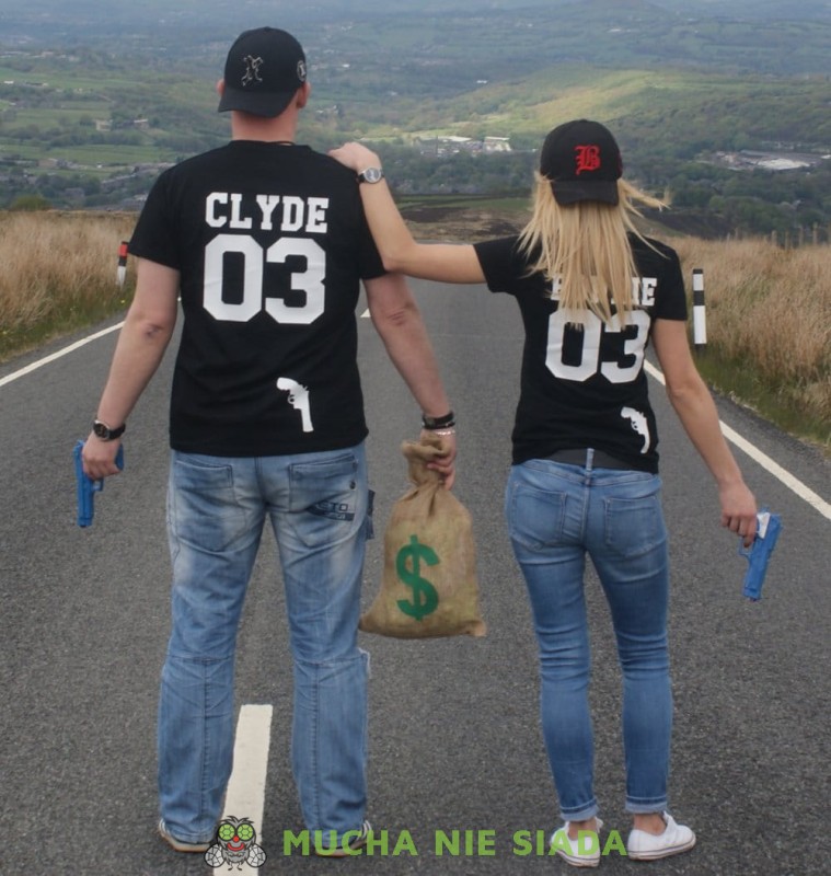 czarne koszulki dla par bonnie i clyde