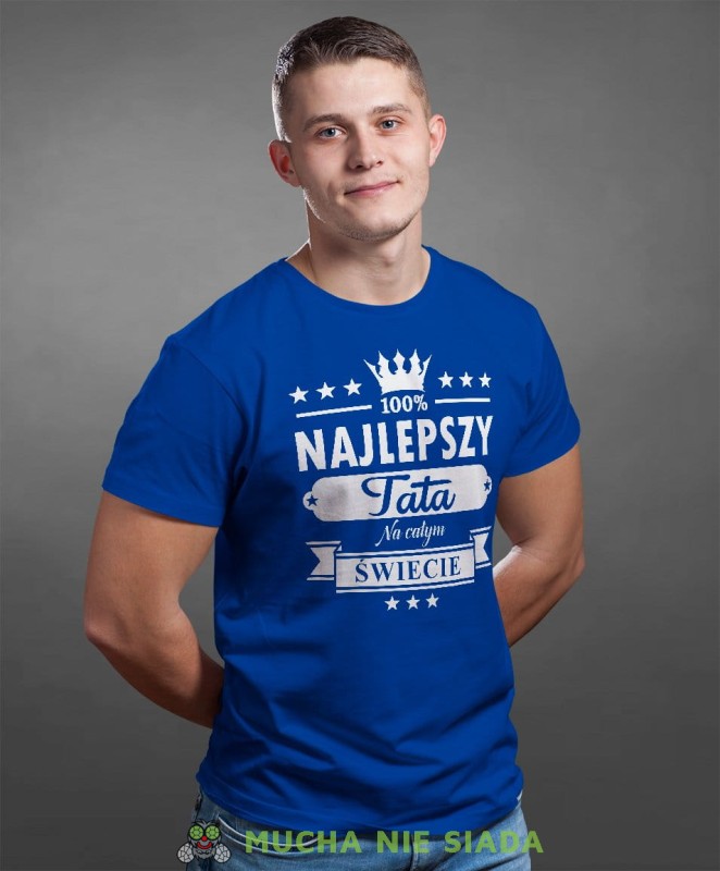 Najlepszy tata na całym świecie koszulka dla taty niebieska