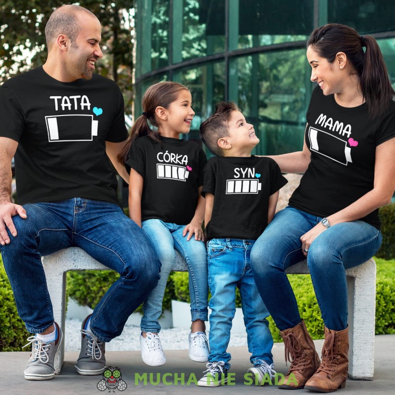 bateria, mama, tata, syn, córka, czarne koszulki rodzinne.jpg