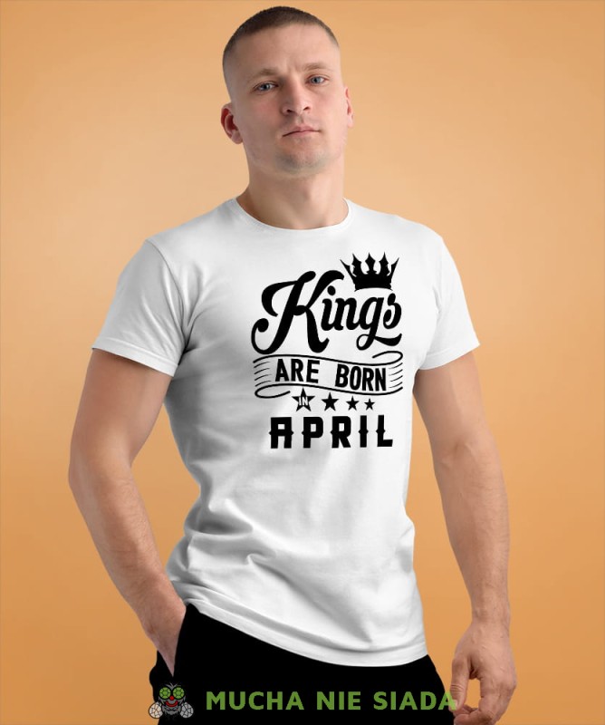 kings are born in... męska biała koszulka urodzinowa na urodziny.jpg