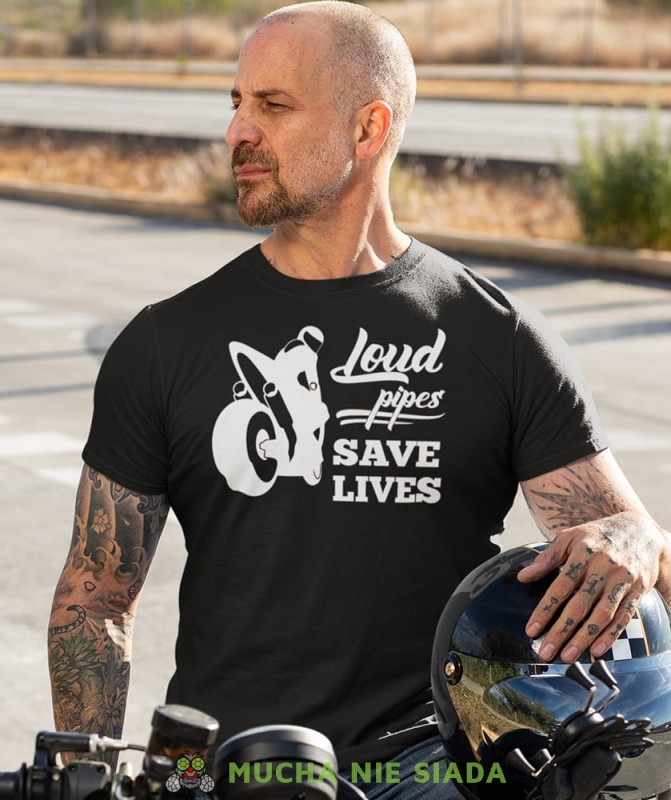 loud pipes save lives czarna koszulka motocyklowa motocykl motocyklista.jpg