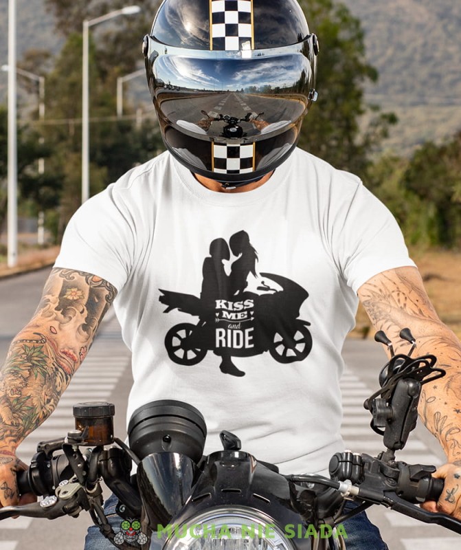 kiss me and ride biała koszulka motocyklowa motocykl motocyklista.jpg