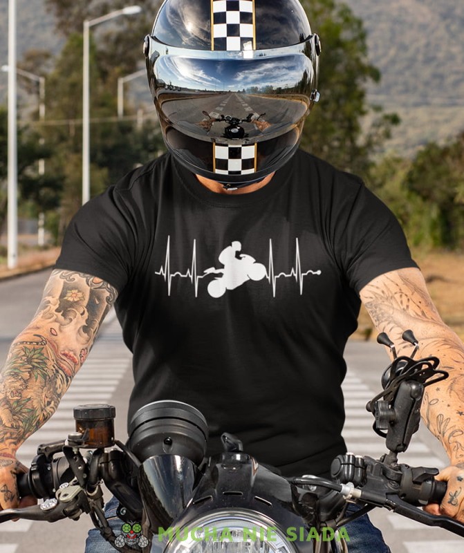heartbeats biker czarna koszulka motocyklowa motocykl motocyklista.jpg