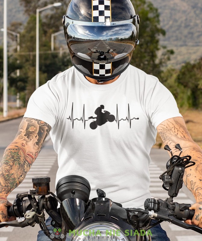 heartbeats biker biała koszulka motocyklowa motocykl motocyklista.jpg