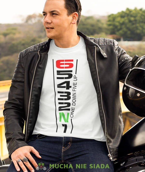 one down five up  biała koszulka motocyklowa motocykl motocyklista.jpg
