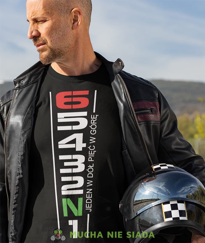 jeden w dół pięć w góre czarna koszulka motocyklowa.jpg