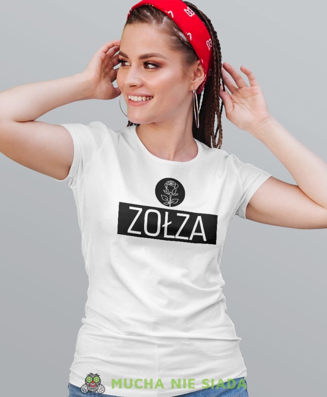 zołza róża, biała damska koszulka z nadrukiem na prezent dla dziewczyny dla żony.jpg