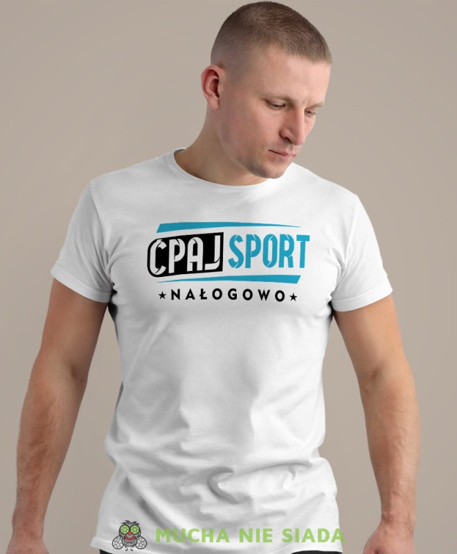 ćpaj sport nałogowo, biała koszulka na siłownię, męska koszulka, koszulka sportowa, na sport, gym, na siłownię.jpg