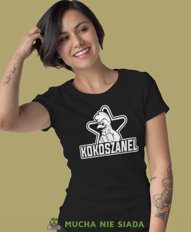 kokoszanel czarna damska koszulka z nadrukiem na prezent dla dziewczyny.jpg