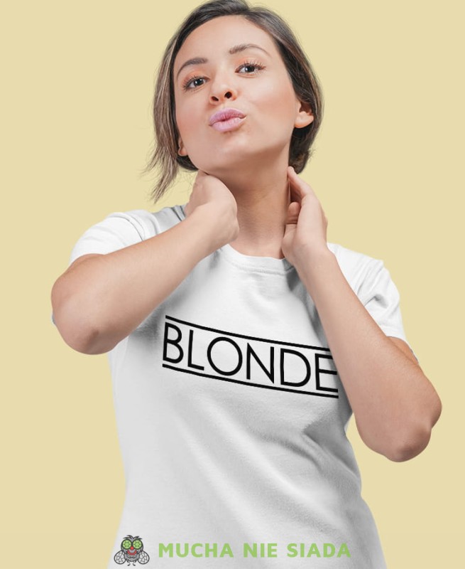 blonde biała damska koszulka z nadrukiem na prezent dla dziewczyny.jpg