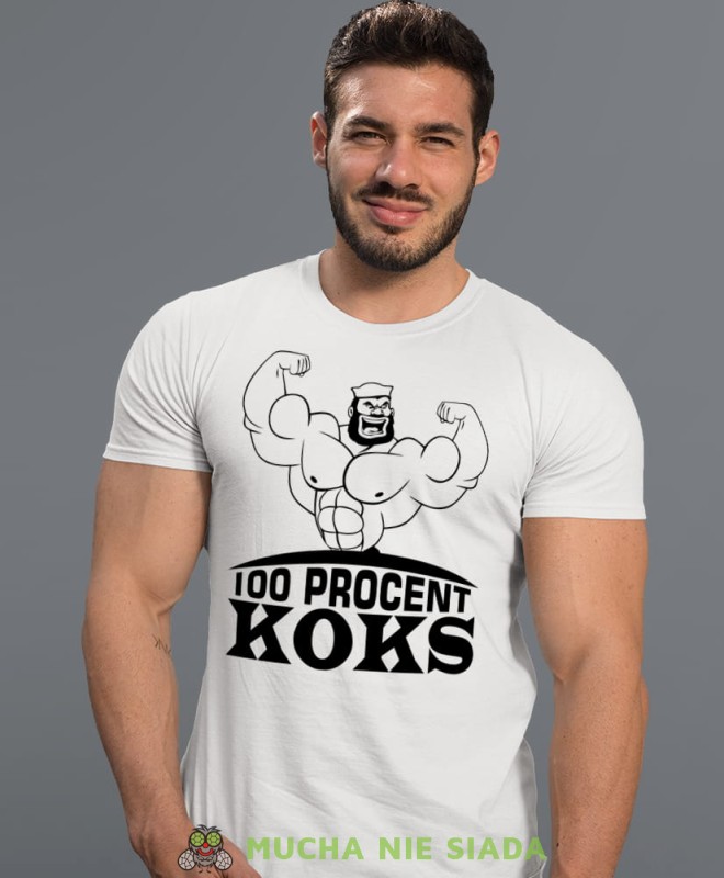 100 procent koks, biała koszulka na siłownię, męska koszulka, koszulka sportowa, na sport, gym, na siłownię.jpg
