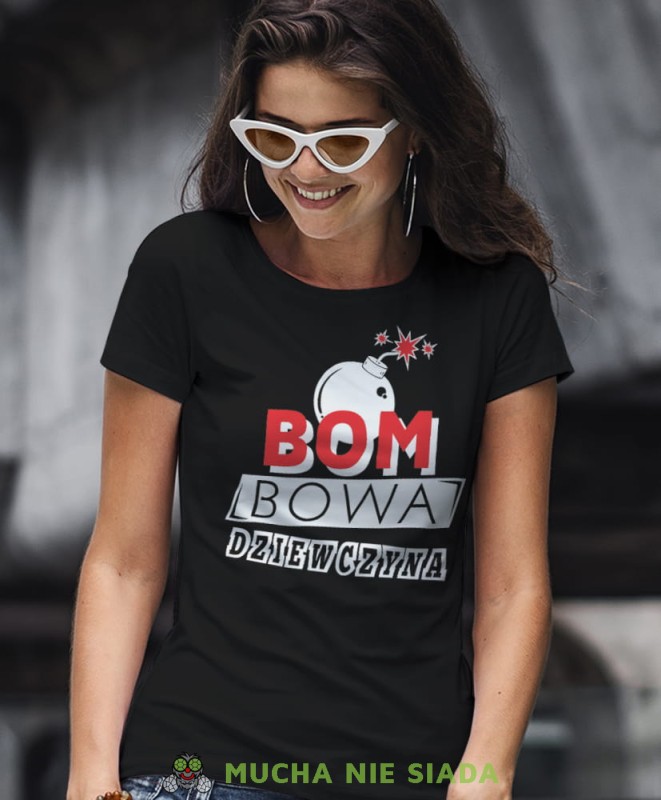 bombowa dziewczyna czarna koszulka damska z nadrukiem dla dziewczyny na prezent urodziny.jpg