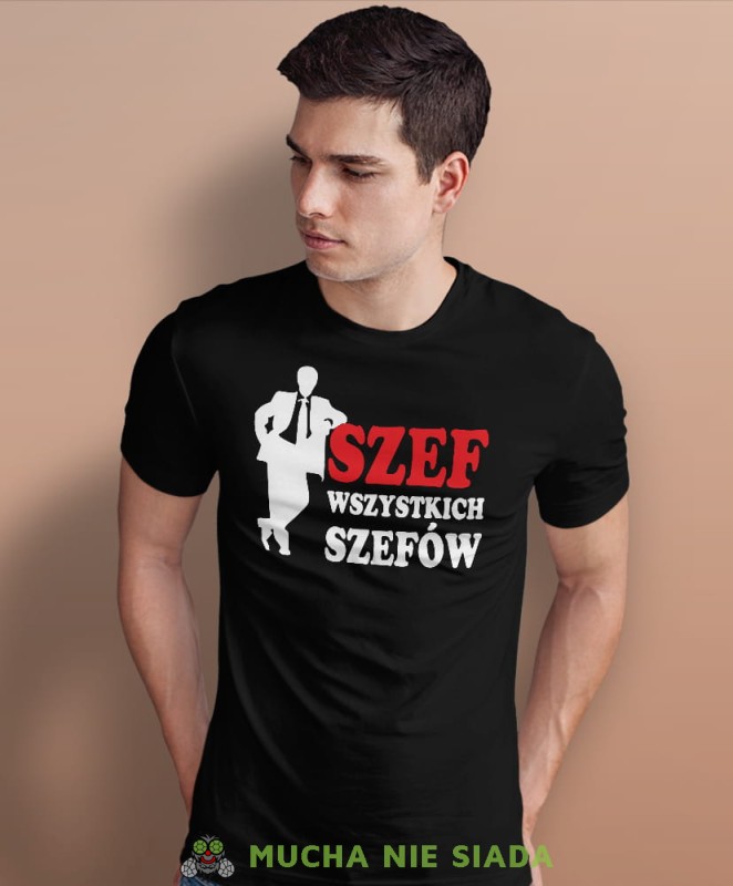 szef wszystkich szefów czarna męska koszulka z nadrukiem na co dzień, na prezent, fajna koszulka dla chłopaka.jpg