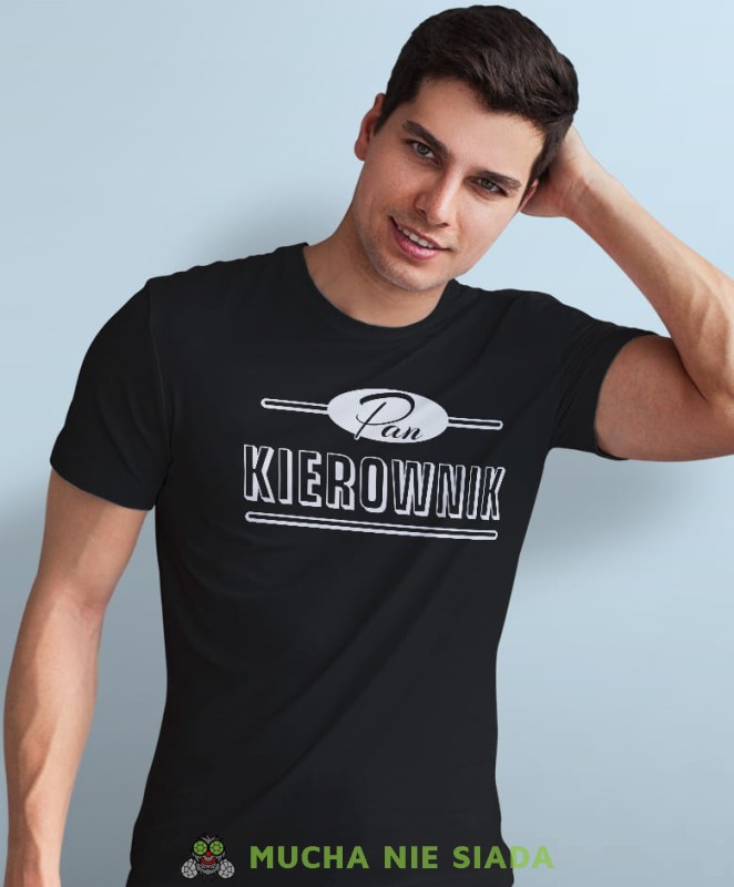 pan kierownik, czarna męska koszulka z nadrukiem, na co dzień, na prezent, fajna koszulka, dla chłopaka.jpg