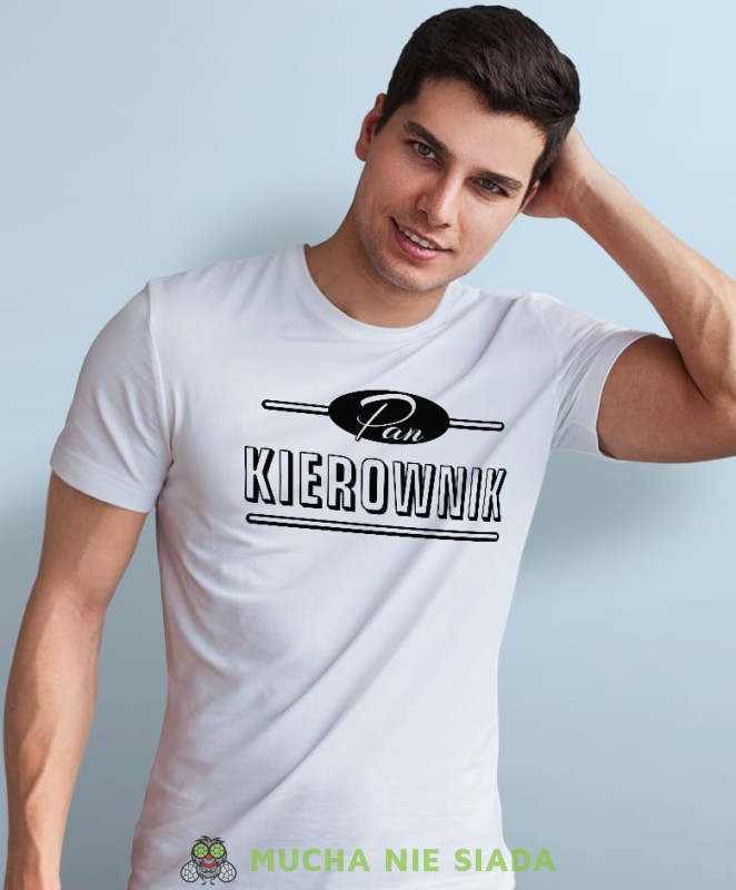 pan kierownik, biała męska koszulka z nadrukiem, na co dzień, na prezent, fajna koszulka, dla chłopaka.jpg