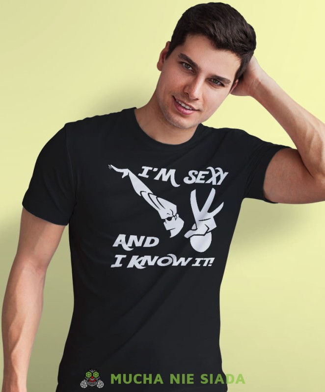 i'm sexy and i know it, czarna męska koszulka z nadrukiem, na co dzień, na prezent, fajna koszulka, dla chłopaka.jpg