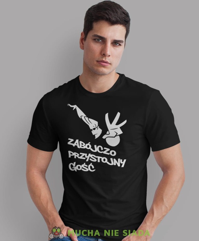 zabójczo przystojny gość czarna męska koszulka z nadrukiem na co dzień, na prezent, fajna koszulka dla chłopaka.jpg