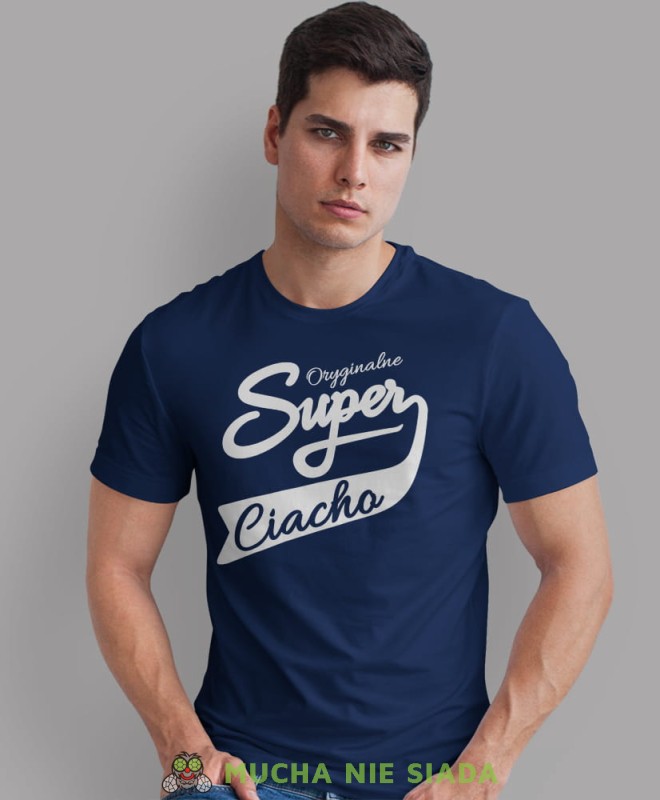oryginalne super ciacho granatowa męska koszulka z nadrukiem na co dzień, na prezent, fajna koszulka dla chłopaka.jpg