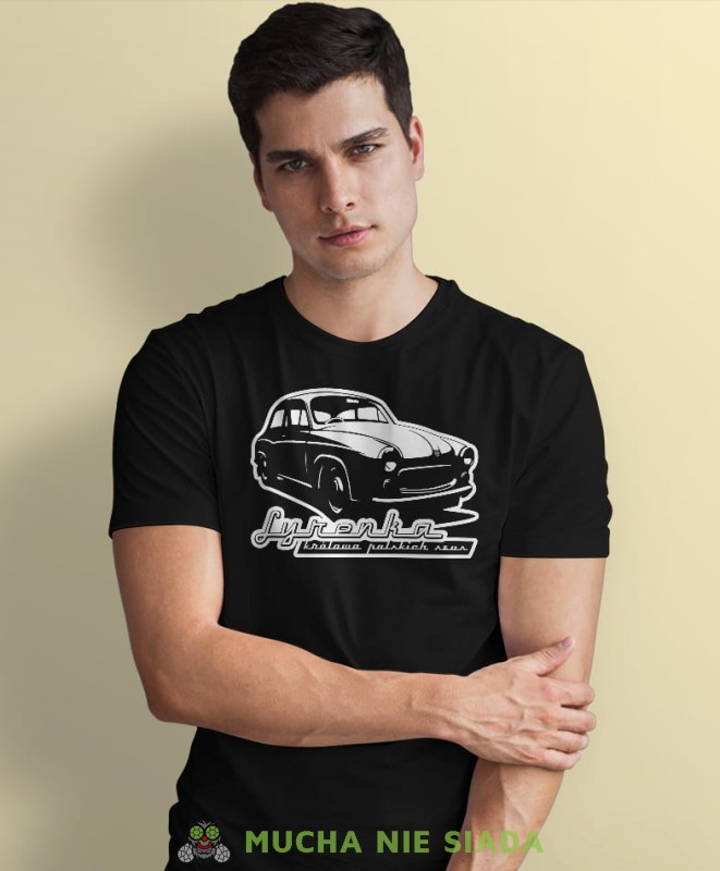 syrenka królowa polskich szos czarna męska koszulka z nadrukiem na co dzień, na prezent, fajna koszulka dla chłopaka.jpg