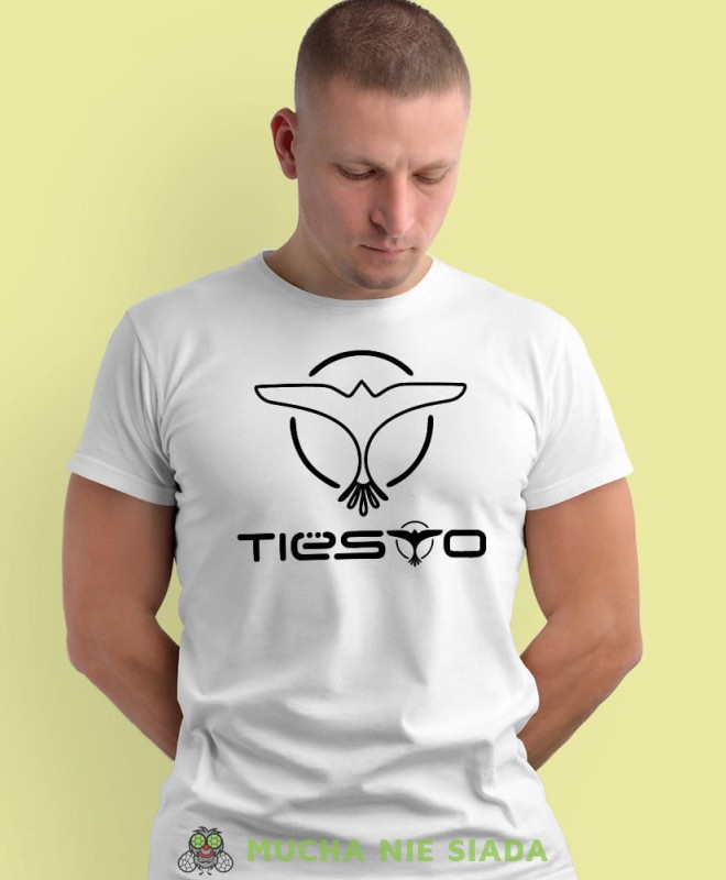 tiesto biała męska koszulka z nadrukiem na co dzień, na prezent, fajna koszulka dla chłopaka.jpg
