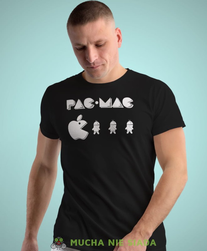 pac mac czarna męska koszulka z nadrukiem na co dzień, na prezent, fajna koszulka dla chłopaka.jpg