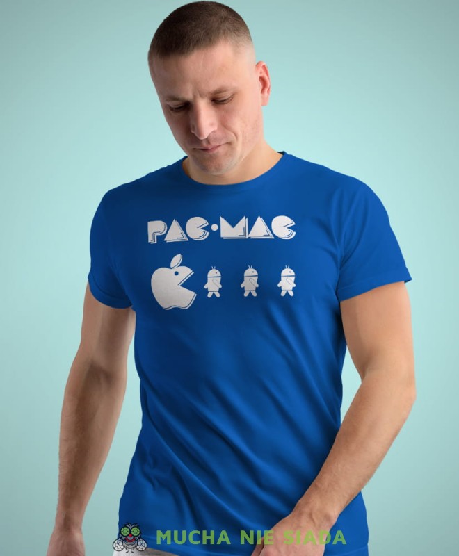 pac mac niebieska męska koszulka z nadrukiem na co dzień, na prezent, fajna koszulka dla chłopaka.jpg