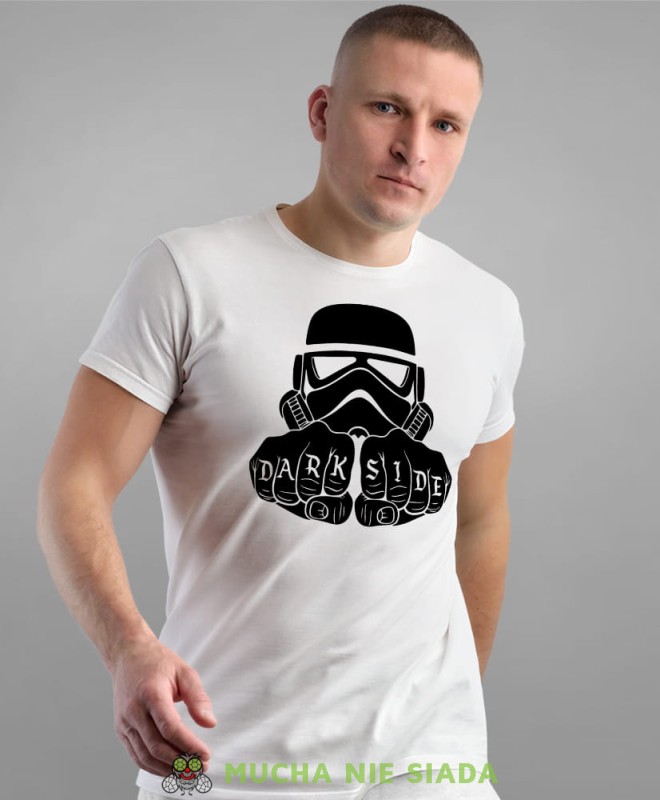 dark side biała męska koszulka z nadrukiem na co dzień, na prezent, fajna koszulka dla chłopaka.jpg