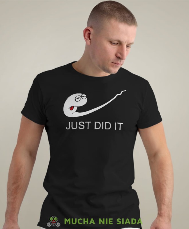just did it czarna męska koszulka z nadrukiem na co dzień, na prezent, fajna koszulka.jpg