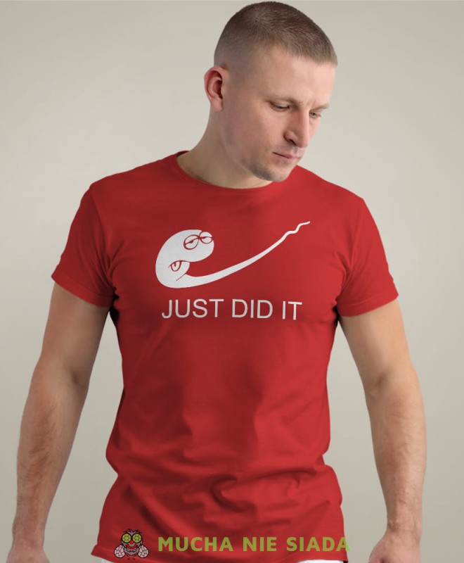 just did it czerwona męska koszulka z nadrukiem na co dzień, na prezent, fajna koszulka.jpg