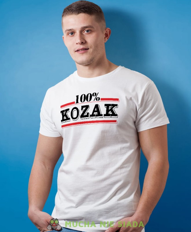 100% kozak biała męska koszulka z nadrukiem na co dzień, na prezent, fajna koszulka, dla męża, dla chłopaka, super prezent.jpg