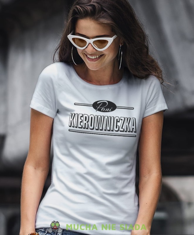 pani kierowniczka biała koszulka z nadrukiem na prezent dla dziewczyny dla żony.jpg