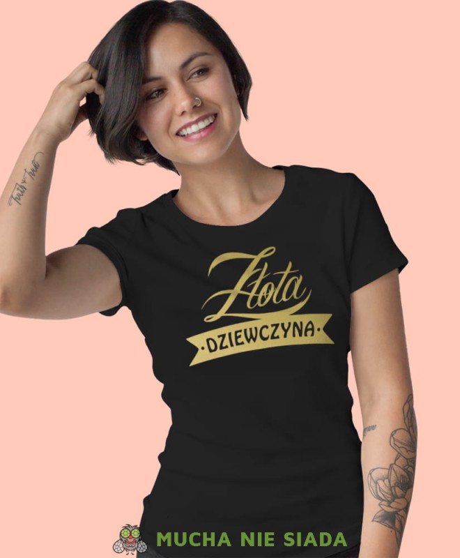 złota dziewczyna czarna damska koszulka z nadrukiem na prezent dla dziewczyny.jpg