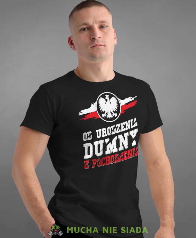 od urodzenia dumny  pochodzenia orzeł, czarna męska koszulka z nadrukiem, koszulka patriotyczna, koszulki z grafiką patriotyczną, dla mężczyzny, dla chłopaka na prezent, koszulka Polska, koszulki Polska.jpg