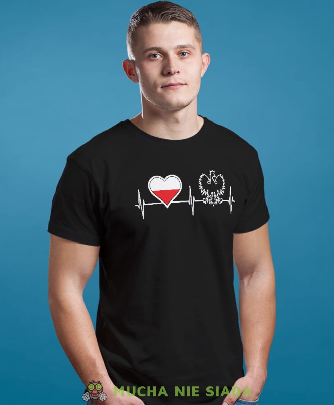 Heartbeats, Orzeł Polski, Polska, bicie serca, czarna męska koszulka z nadrukiem, koszulka patriotyczna, koszulki z grafiką patriotyczną, dla mężczyzny, dla chłopaka na prezent, koszulka Polska, koszulki Polska.jpg