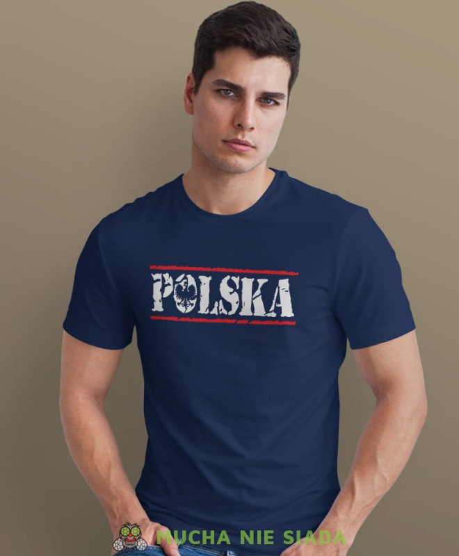 Polska , granatowa męska koszulka z nadrukiem, koszulka patriotyczna, koszulki z grafiką patriotyczną, dla mężczyzny, dla chłopaka na prezent, koszulka Polska, koszulki Polska.jpg