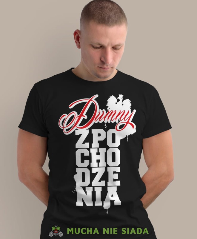 dumny  pochodzenia orzeł Polski, czarna męska koszulka z nadrukiem, koszulka patriotyczna, koszulki z grafiką patriotyczną, dla mężczyzny, dla chłopaka na prezent, koszulka Polska, koszulki Polska.jpg