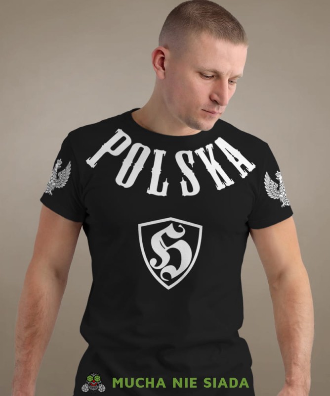 Polska h, czarna męska koszulka z nadrukiem, koszulka patriotyczna, koszulki z grafiką patriotyczną, dla mężczyzny, dla chłopaka na prezent, koszulka Polska, koszulki Polska.jpg