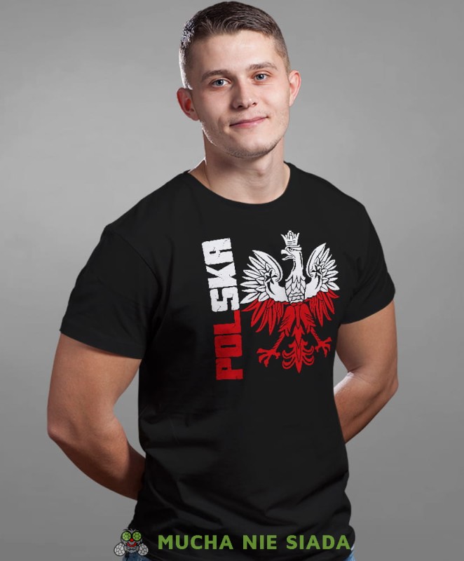 Polska Orzeł biało czerwony, czarna męska koszulka z nadrukiem, koszulka patriotyczna, koszulki z grafiką patriotyczną, dla mężczyzny, dla chłopaka na prezent, koszulka Polska, koszulki Polska.jpg