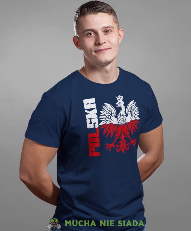 Polska Orzeł biało czerwony, granatowa męska koszulka z nadrukiem, koszulka patriotyczna, koszulki z grafiką patriotyczną, dla mężczyzny, dla chłopaka na prezent, koszulka Polska, koszulki Polska.jpg