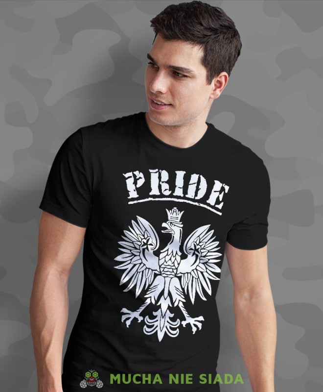 Pride Orzeł Polski, czarna męska koszulka z nadrukiem, koszulka patriotyczna, koszulki z grafiką patriotyczną, dla mężczyzny, dla chłopaka na prezent, koszulka Polska, koszulki Polska.jpg