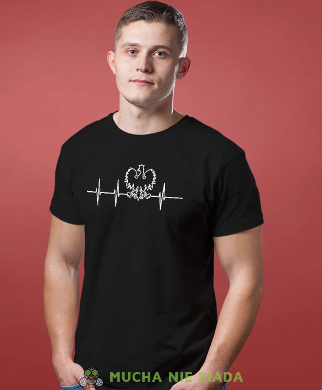Heartbeats, Orzeł Polski, bicie serca, czarna męska koszulka z nadrukiem, koszulka patriotyczna, koszulki z grafiką patriotyczną, dla mężczyzny, dla chłopaka na prezent, koszulka Polska, koszulki Polska.jpg