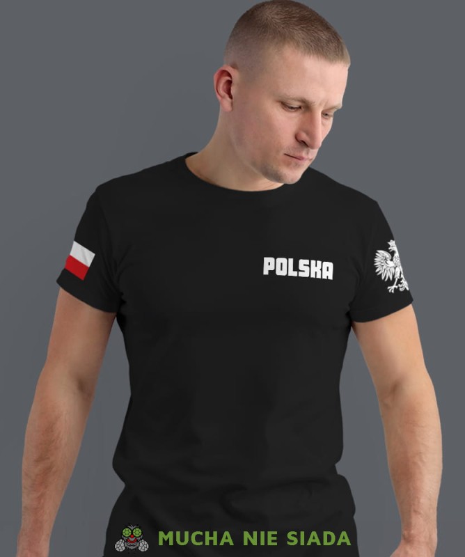 Polska Orzeł flaga, czarna męska koszulka z nadrukiem, koszulka patriotyczna, koszulki z grafiką patriotyczną, dla mężczyzny, dla chłopaka na prezent, koszulka Polska, koszulki Polska.jpg