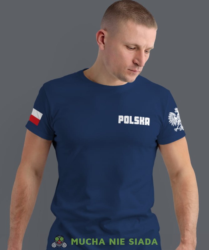 Polska Orzeł flaga, granatowa męska koszulka z nadrukiem, koszulka patriotyczna, koszulki z grafiką patriotyczną, dla mężczyzny, dla chłopaka na prezent, koszulka Polska, koszulki Polska.jpg
