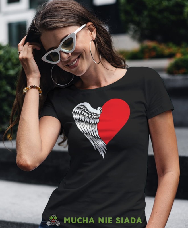 polska serce anioł czarna damska koszulka patriotyczna, patriotka, koszulka dla niej, dla dziewczyny, koszulka na prezent.jpg