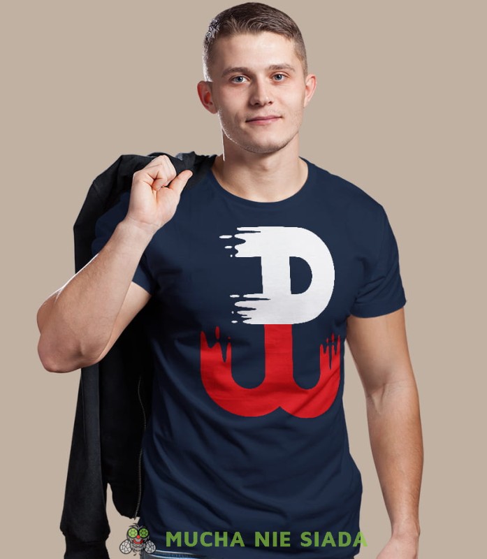Polska Walcząca biało czerwona, granatowa męska koszulka z nadrukiem, koszulka patriotyczna, koszulki z grafiką patriotyczną, dla mężczyzny, dla chłopaka na prezent, koszulka Polska, koszulki Polska.jpg