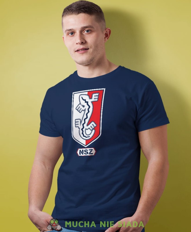 NSZ biało czerwona granatowa męska koszulka z nadrukiem, koszulka patriotyczna, koszulki z grafiką patriotyczną, dla mężczyzny, dla chłopaka na prezent, koszulka Polska, koszulki Polska.jpg