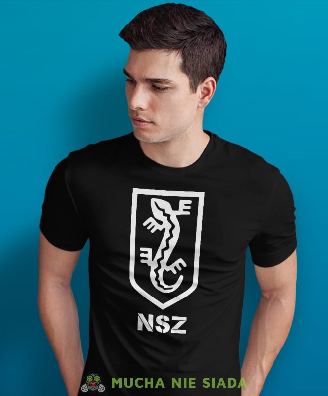 NSZ, Narodowe Siły Zbrojne, czarna męska koszulka z nadrukiem, koszulka patriotyczna, koszulki z grafiką patriotyczną, dla mężczyzny, dla chłopaka na prezent, koszulka Polska, koszulki Polska.jpg