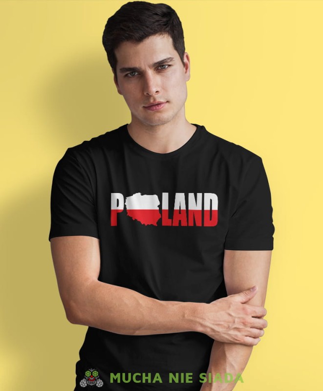 Poland, czarna męska koszulka z nadrukiem, koszulka patriotyczna, koszulki z grafiką patriotyczną, dla mężczyzny, dla chłopaka na prezent, koszulka Polska, koszulki Polska.jpg